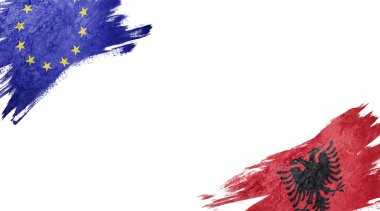 Beyaz Arkaplanda Avrupa Birliği ve Arnavutluk Bayrakları